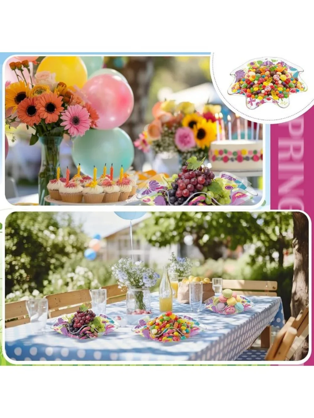4 Pcs Floral Plastic Bowls - 8 Inch Daisies & Wildflowers, Reusable Snack